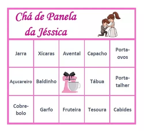 104 Cartelas Bingo Chá Cozinha Casal Personalizado