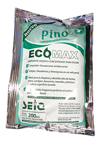 Desinfectante 5 Litros Ecomax X Caja De 4 Sobres P/ Diluir 
