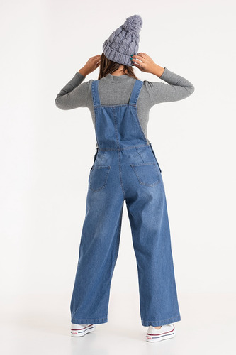 Jardinero Largo Mujer Enterito Wide Leg Jean Rigido