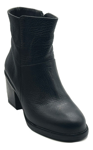 Bota Cuero Mujer Taco Acolchada Negra