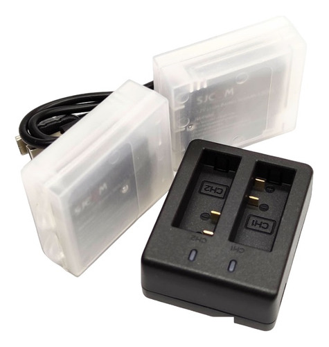 Carregador + 2 Bateria Pra Sjcam Sj4000 Sj5000 Sj9000 Sj8000