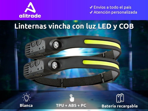 Imagen 2 de 6 de Set X 2 Linterna Minero Led Recargable Usb Vincha Sensor