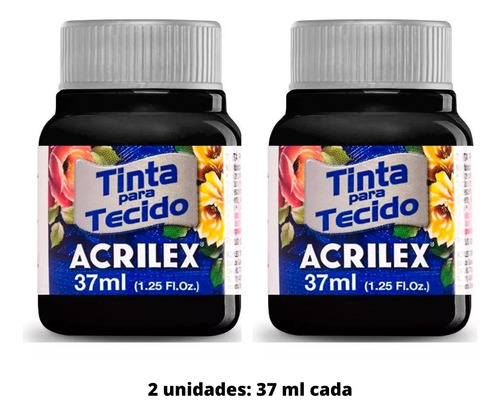 Tinta Tecido Fosca Preto Acrilex - 2 Unidades De 37 Ml Cada