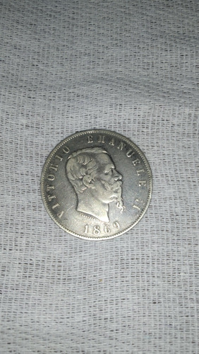 Moneda 5 Liras 1869 Plata 