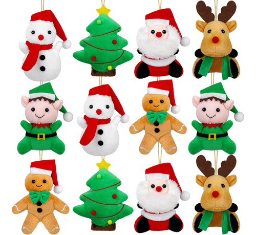 Elcoho 12 Piezas Navidad Mini Animales Rellenos Snowman Sant