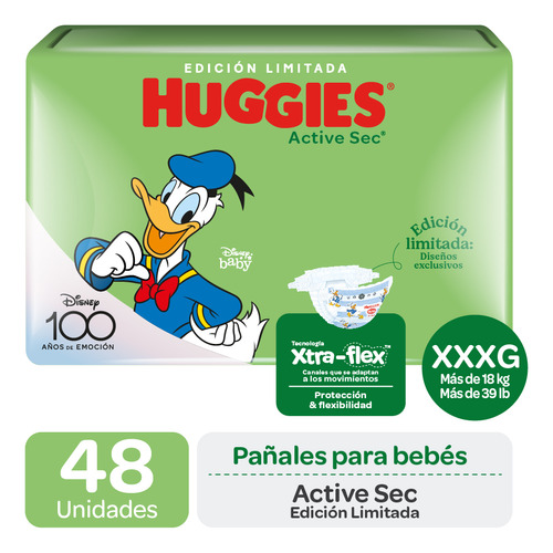 Pañales Huggies Active Sec - Talla Xxxg 48 Un