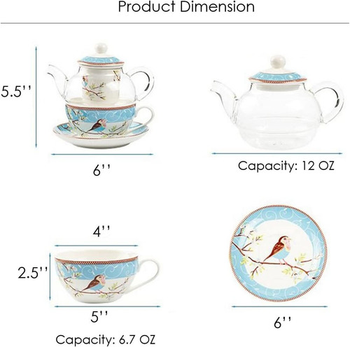 Jusalpha - Tetera Con Infusor, Taza Y Platillo, Porcelana