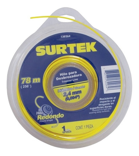 Nylon Desbrozadora Doble Blíster Amarillo 2.4mmx78mt Surtek