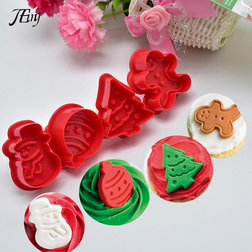 Juego De 4 Moldes Para Galletas Navideñas, Corte Con Émbolo