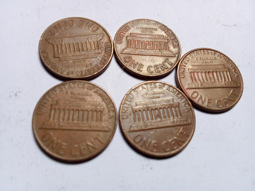 Lote 5 Moedas De One Cent De Dólar Americano (Usado)