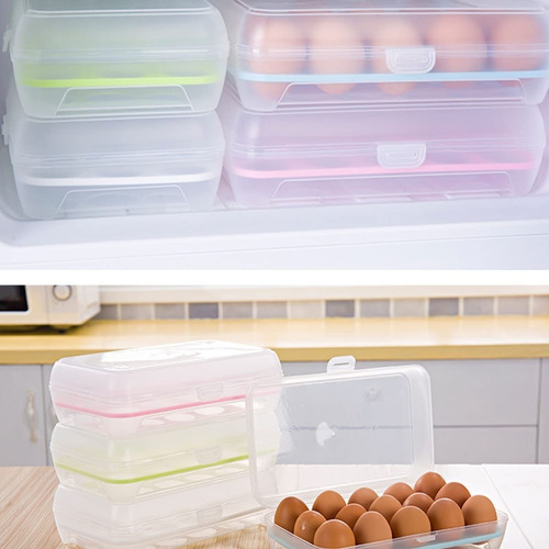 Imagen 6 de 9 de Set X 4 Huevera Contenedora Plástica Apilable Tapa 15 Huevos