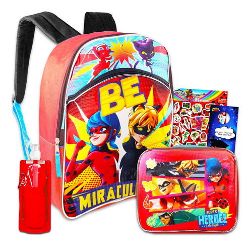 Juego Mochila Y Lonchera Miraculous Ladybug Paquete Con 16 Y