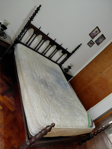 Cama 2 Plazas Matrimonial Antiguo De Madera Madera Oscuro (Usado)