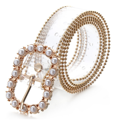Cinturón Transparente Con Perlas De Diamante Y Plástico Pvc