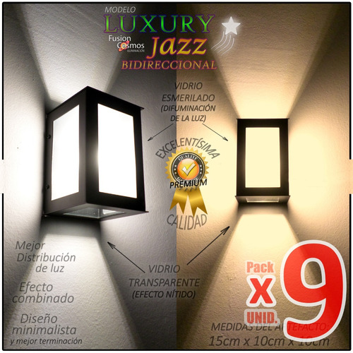 Aplique Pared Exterior Farol Bidireccional Jardín Pack X9u