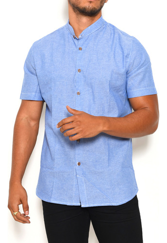 Camisa Slim Fit Azul Claro Ligera Mao Moller