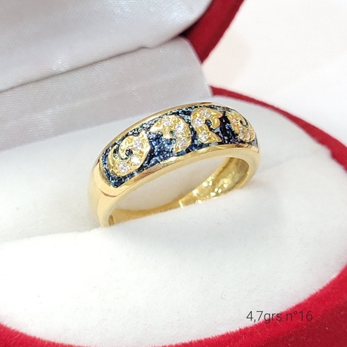Imagen 5 de 5 de Anillo Oro 18kts Esmalte Y Cubics 4,7grs N°16 Brumat