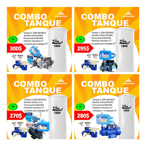 Combo: Tanque 1200lts Resinca, Accesorios, Bomba 1/2hp 