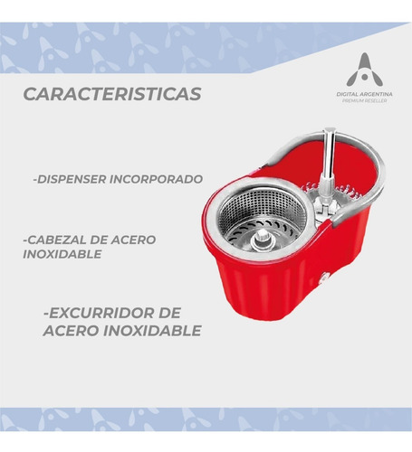 Imagen 5 de 6 de Balde Centrífugo Trapeador Escurridor 12l + Mopa De Repuesto