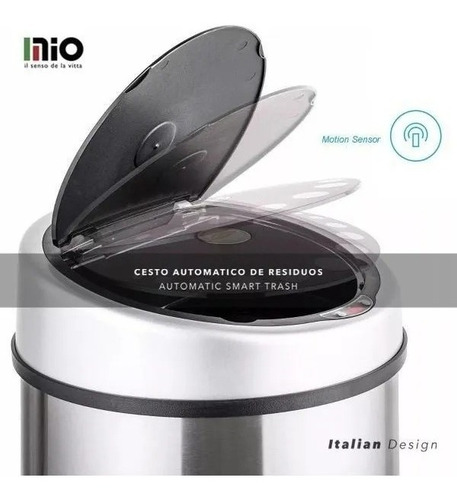 Imagen 4 de 10 de Cesto Residuos Tacho Basura Sensor Automático 40 L Acero Mio