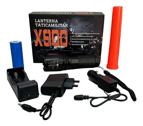 Lanterna Led X900 Zoom Recarregável Com Sinalizador