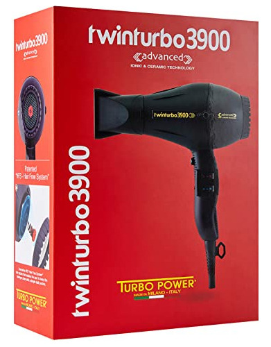 Turbo Power 3900 - Secador De Pelo Iónico Profesional, Negro