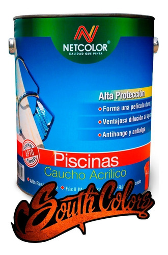 Pintura Piletas Al Caucho Piscina Netcolor 4 Lt Southcolors