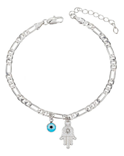 Tobillera De Mal De Ojo Para Mujer, Delicada Cadena Figaro