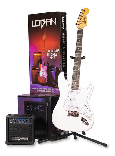 Paquete Guitarra Eléctrica Logan Stratocaster Blanco A Meses Material Del Diapasón Laurel Orientación De La Mano Diestro