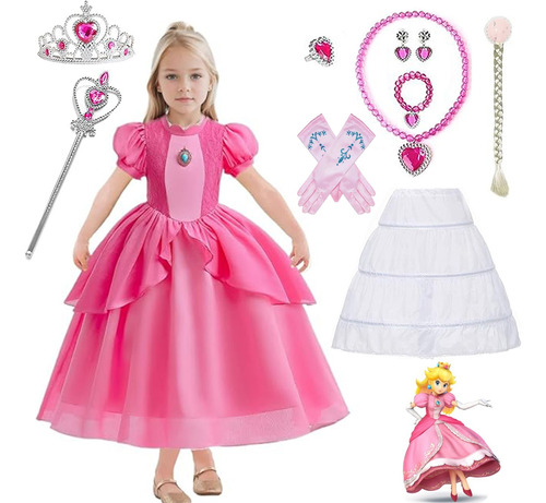 Disfraz De Princesa Peach Super Brothers Para Niñas Vestido Fiesta De Cumpleaños Carnaval Cosplay Para Super Hermano Navidad Con Accesorios