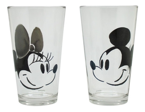 Set 2 Vasos De Vidrios Coleccion Mickey Y Minnie