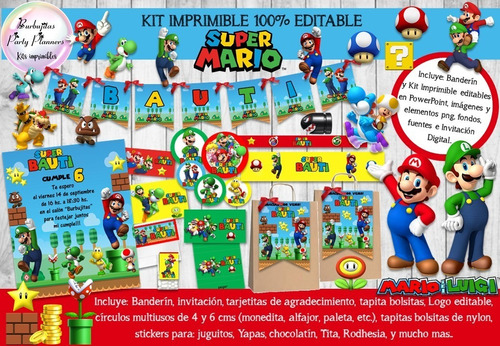 Kit Imprimible Candy Bar Super Mario Bros 100% Editable