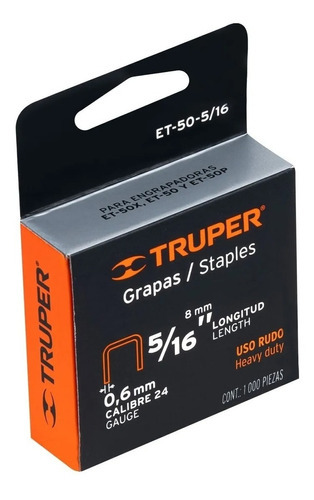 Grapas Para Engrapadora Manual Truper 5/16 8mm X 10,6 1000u