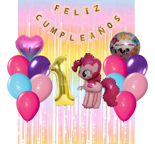 Combo Cumpleaños Globos Tematica Deco Pony Fucsia Fiesta
