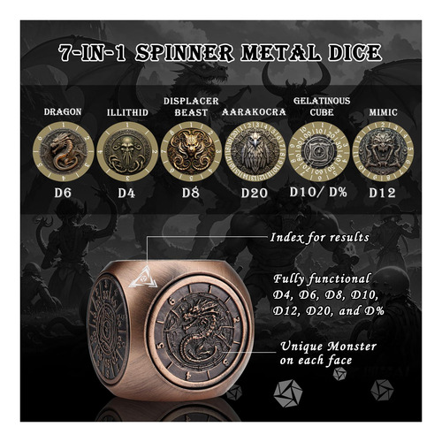 Juego De Dados Haxtec Spinner Dice, 7 En 1, Dnd, Spinner, Du