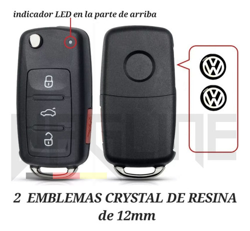 2 Emblemas Vw Crystal 12mm Control Jetta Golf Vento Clasico