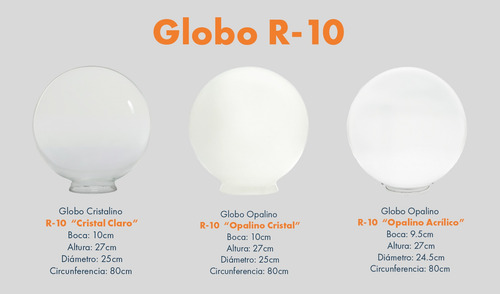 Pantalla De Lámpara Globo De Cristal R10 Opalino 25cm. Blanco Liso