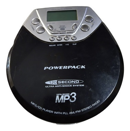 Cd Mp3 Player Powerpack Portátil Rádio Stereo 5 Volts Preto