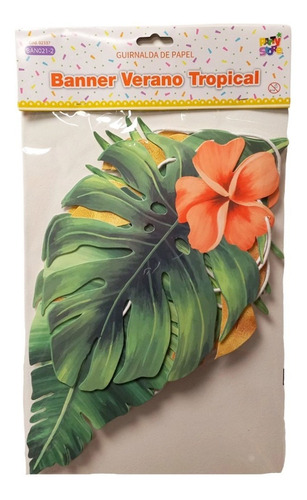 Imagen 6 de 10 de Guirnalda Banner Banderin Verano Hojas Tropical Cotillon