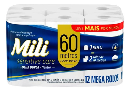 Papel Higienico Folha Dupla Sensitive Care 60 Metros