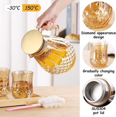 Woncrys Juego De Jarra De Vidrio Borosilicato Con Tapa Y ...