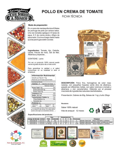 Sazonador Prep Pollo En Crema De Tomate 1kg Especias Kosher