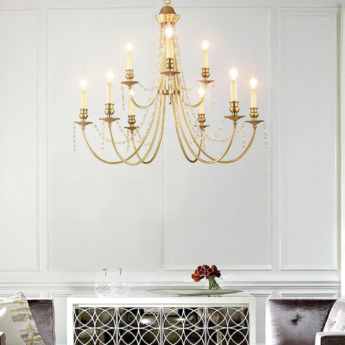 Candelabro De Cristal Dorado Moderno, Candelabro Retro Con 9