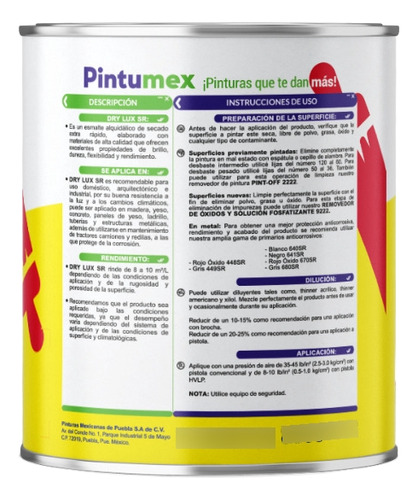 Pintumex, Dry Lux, Esmalte Base Aceite, Secado Rápido 1 Lt Verde Orgánico Brillante