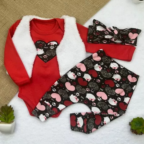 Roupa de Frio para Bebê Menina Casaco e Calça Vermelho Mini Diva