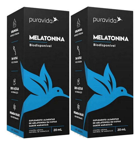 Kit 2x Melatonina Em Gotas Biodisponivel - 20ml - Pura Vida Sabor Maracujá