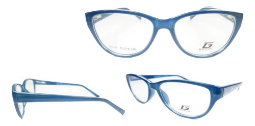 Lentes Montura Acetato Ojo De Gato Azul