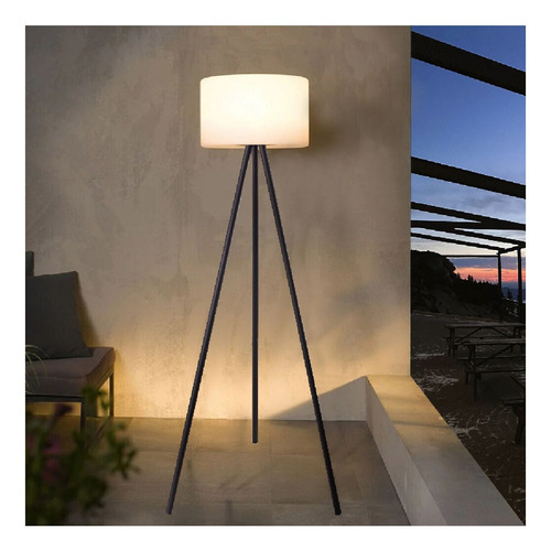 Lampara De Pie Para Exteriores Jardin Deck Tripode Vonderk Estructura Negro Pantalla Blanco