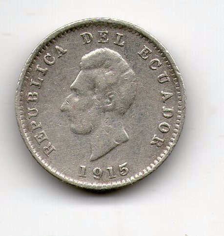 Ecuador Moneda De Plata 1915 ½ Decimo Km#55.2 Argentvs