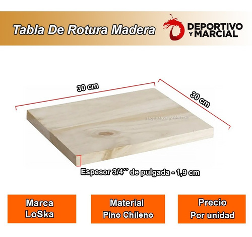 Imagen 2 de 7 de Tabla Para Rotura Madera 3/4 30 X 30 Pino Chileno Taekwondo